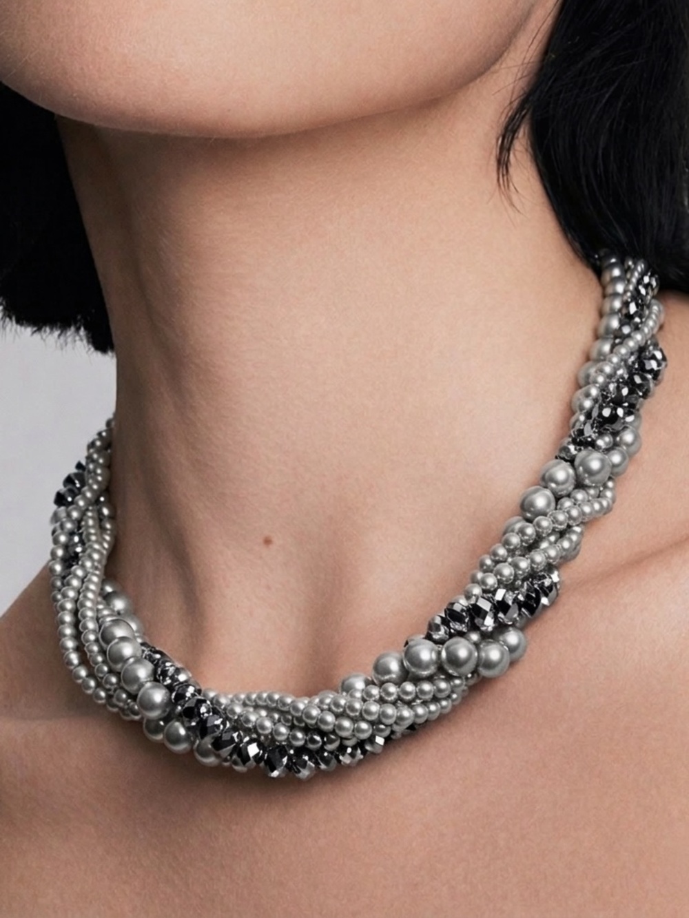 Silver Grey Pearl Statement Necklace